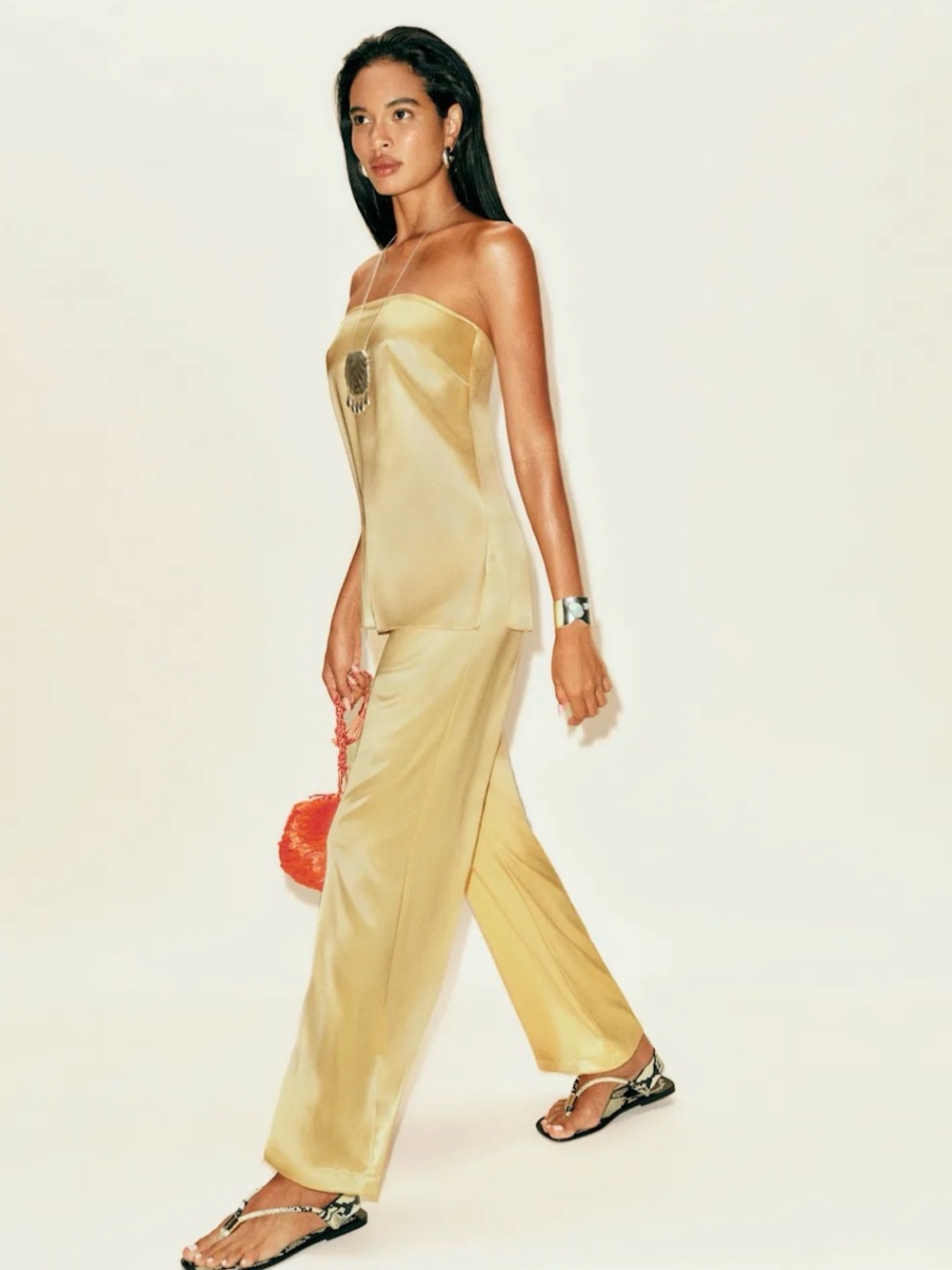 REFORMATION Alleia Satin Set in Sunshine 0
